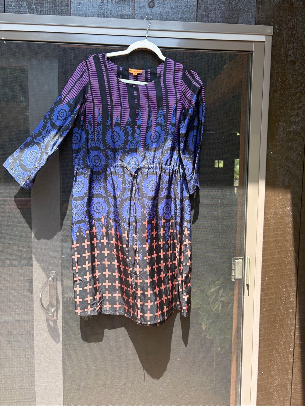 Silk Purple & Blue Printed print   dress